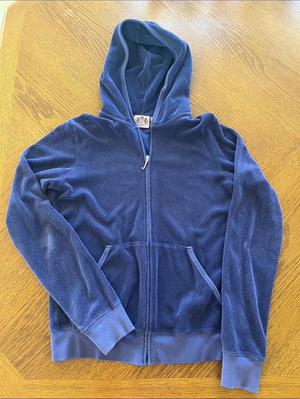Vintage Juicy Couture Navy Blue Terry Cotg Hooded Zip Jacket size large